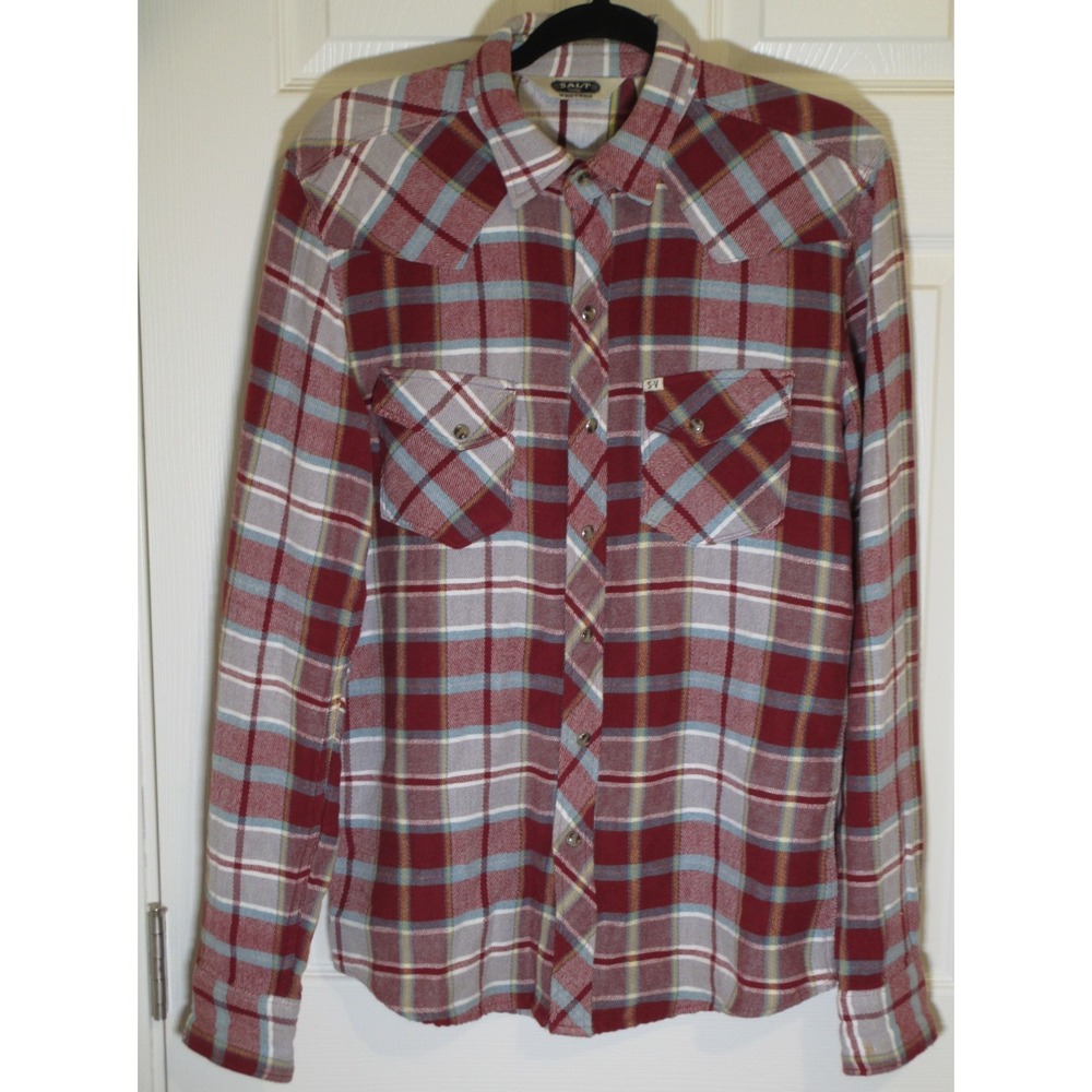Salt Valley Western AOP Plaid Pearl Snap Flannel L/S Shirt M